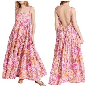 Free People Pink and Orange Pleated Backless Sundress